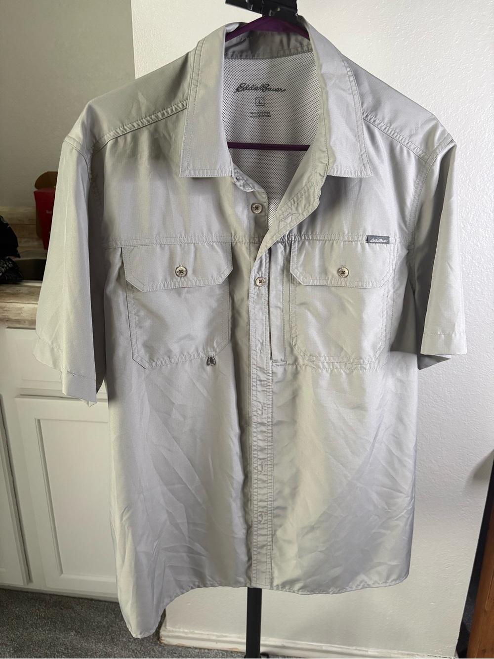 Eddie Bauer Light Gray Short Sleeve Button-Down Shirt